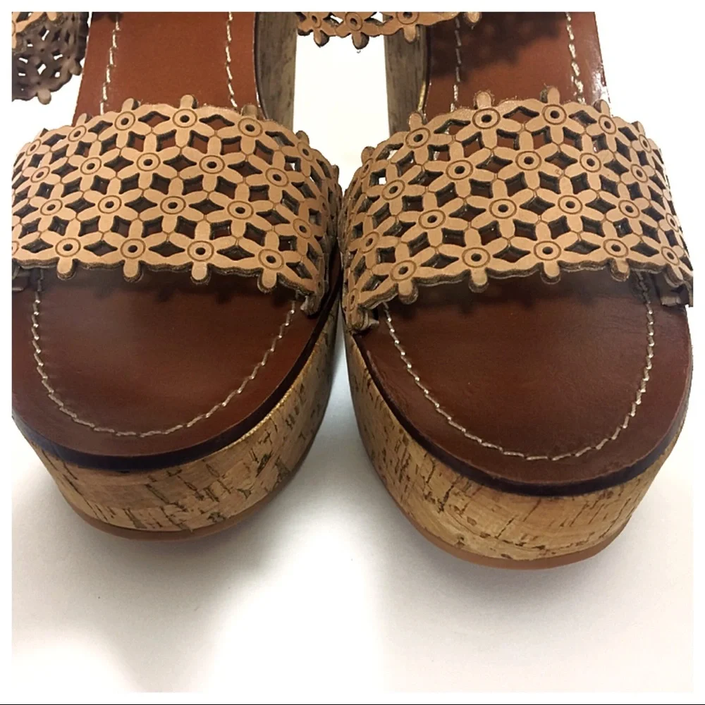 Tory Burch Tan Cork Wedge Sandals